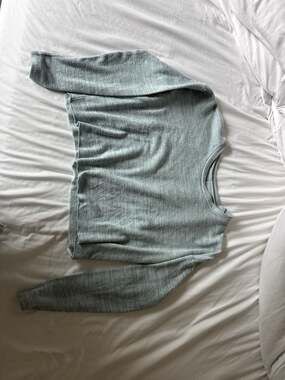 American Eagle Soft & Sexy Plush Grey Cropped Crewneck Long Sleeve Top